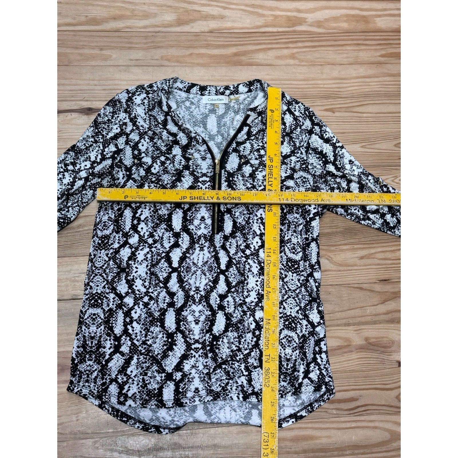 Calvin Klein Black & White Snake Print Gold Logo Zipper Front Women's Size Small