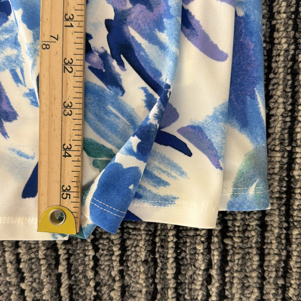 Ann Klein Watercolor Print Dress Sz 8 Blue White Turquoise Sleeveless Sheath
