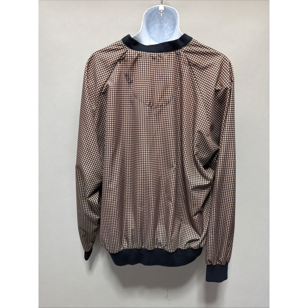 Pebble Beach Black & Tan Houndstooth Golf Pullover Jacket Windbreaker Mens Sz XL