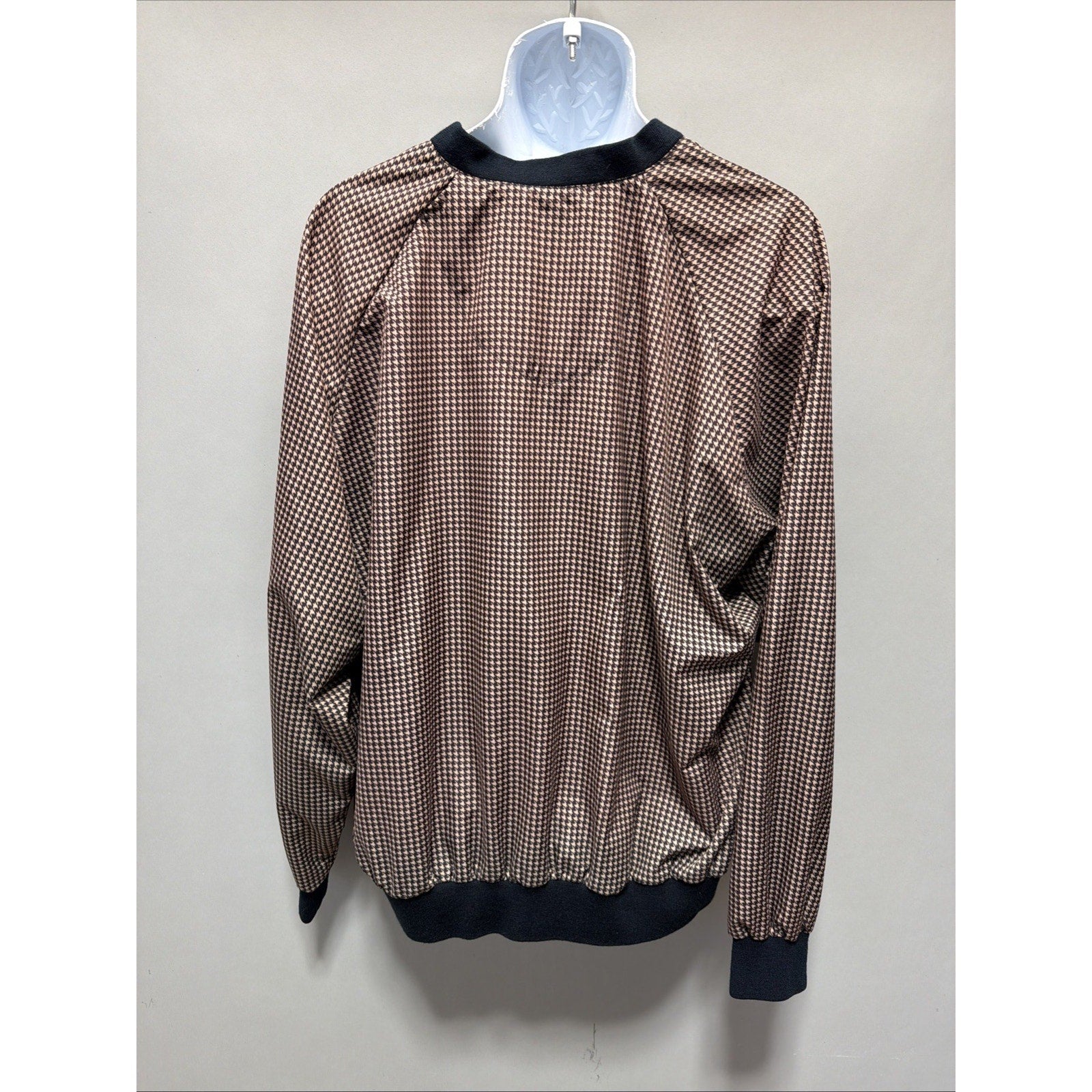 Pebble Beach Black & Tan Houndstooth Golf Pullover Jacket Windbreaker Mens Sz XL