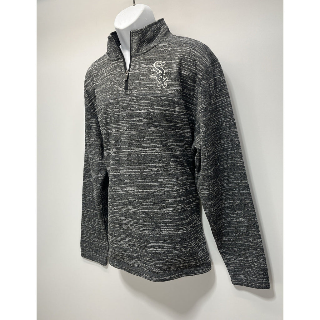 Chicago White Sox Mens Majestic 1/4 Zip Longsleeve Fleece Grey Shirt Size XL EUC