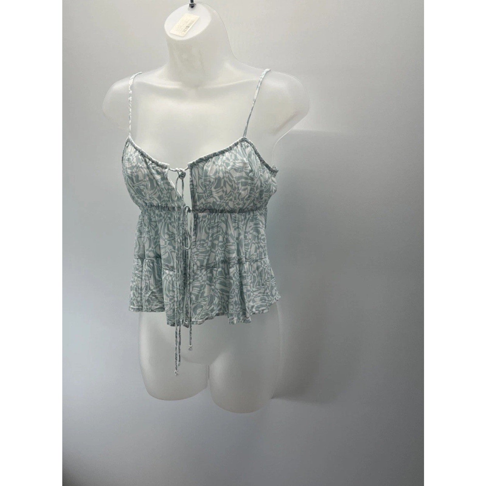 American Eagle Blue And White Smocked Tie Front Camisole Size Small
