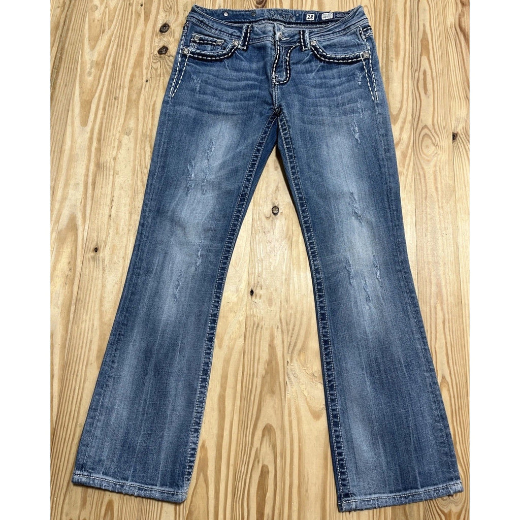 Y2K Miss Me Signature Easy Boot Bootcut Jeans Embellished Flap Pockets 28x29