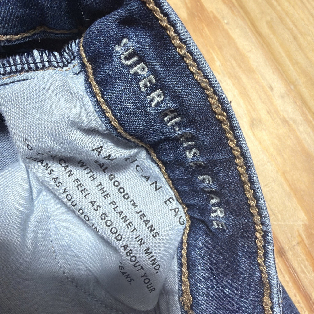 American Eagle Jeans Womens 10 Blue Super Hi-Rise Flare Stretch Denim 29x30