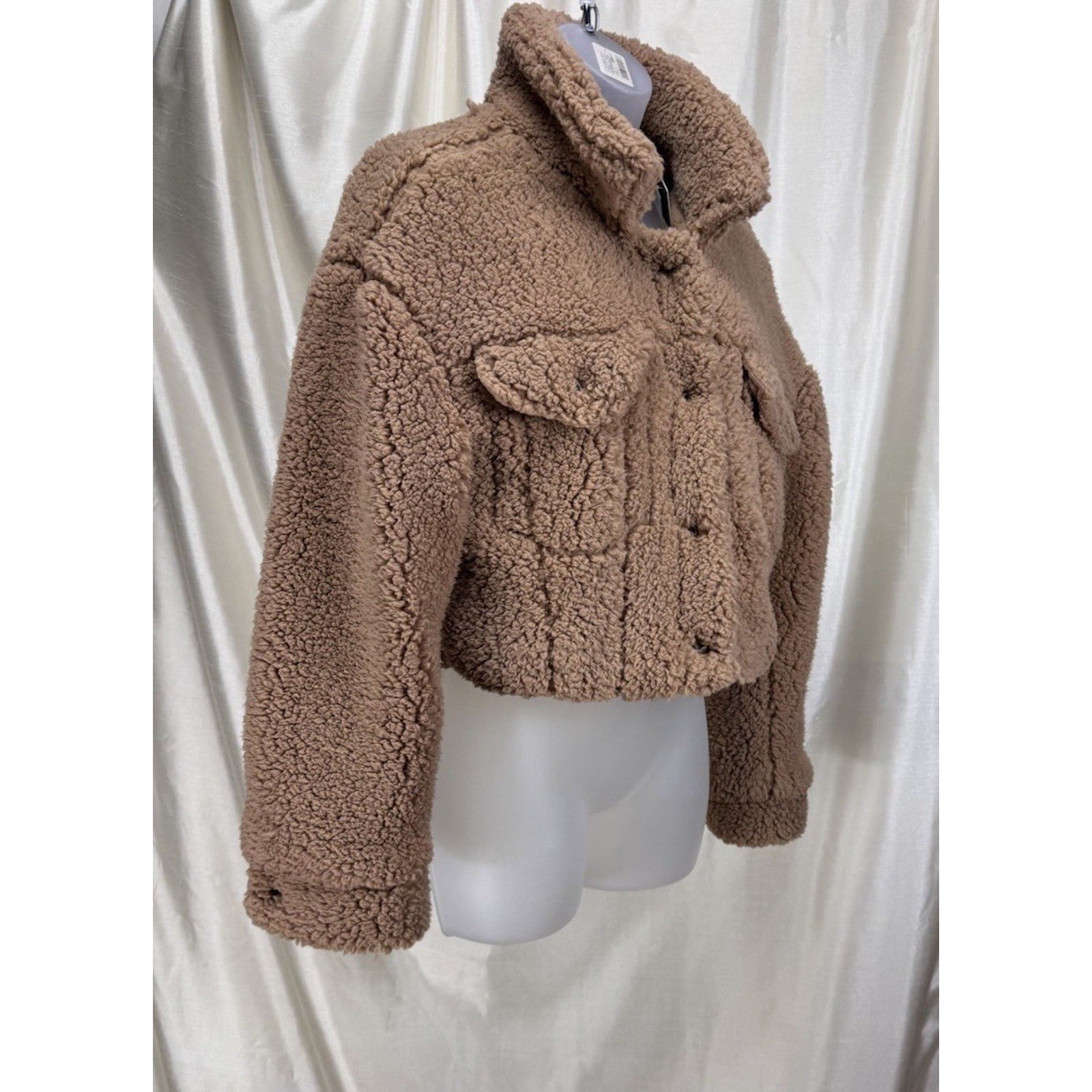 Anna Cai Sherpa Brown Cropped Teddy Bear Jacket Size Medium NWT