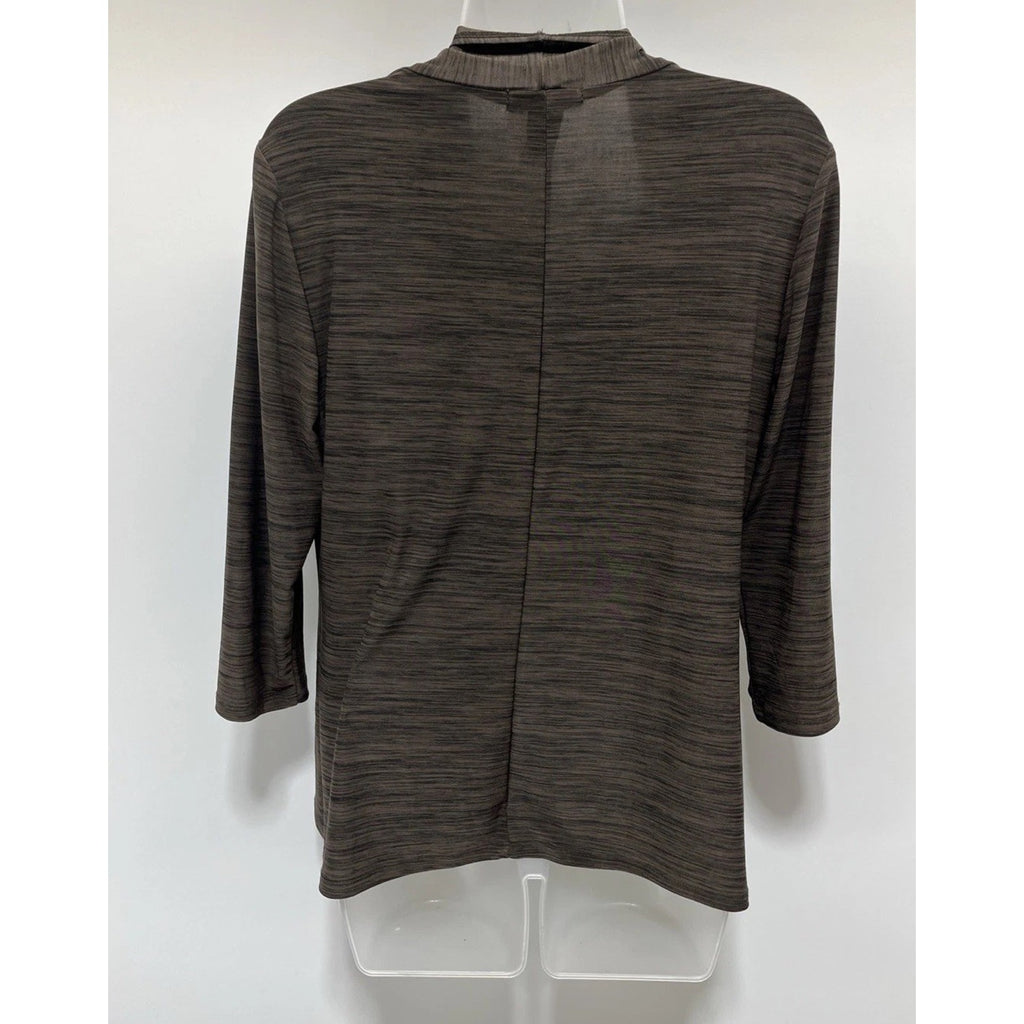 Susan Lawrence Womens Cardigan Sz M Brown Attached Black Cami 3/4 Sleeve