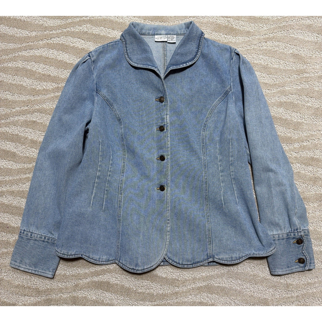 Newport News Jeanology Denim Jacket Women 18 Light Wash Button Front Stretch