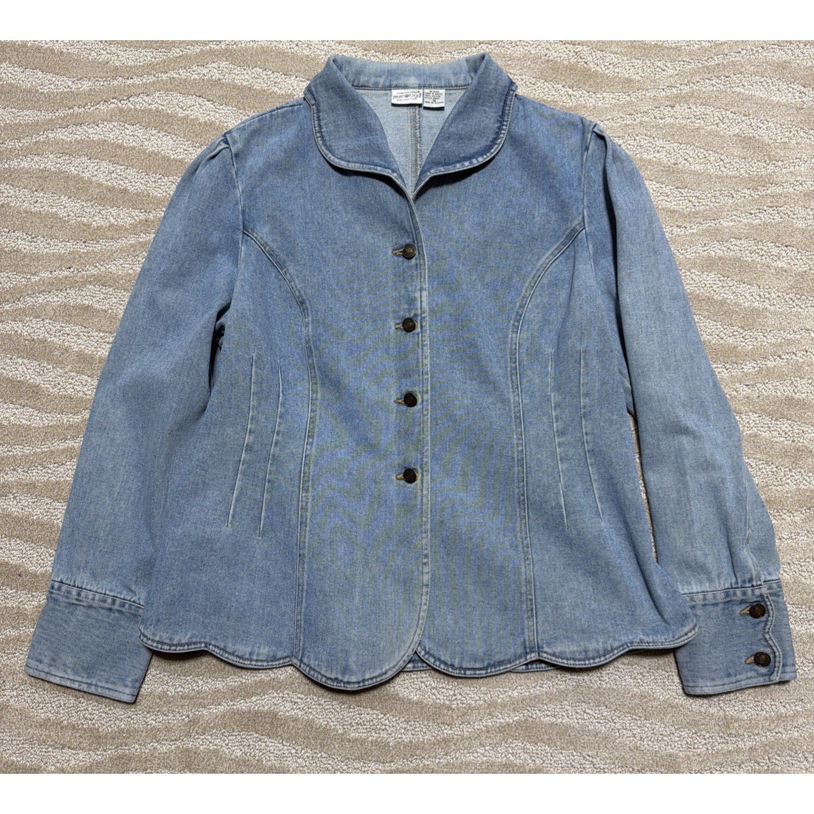 Newport News Jeanology Denim Jacket Women 18 Light Wash Button Front Stretch