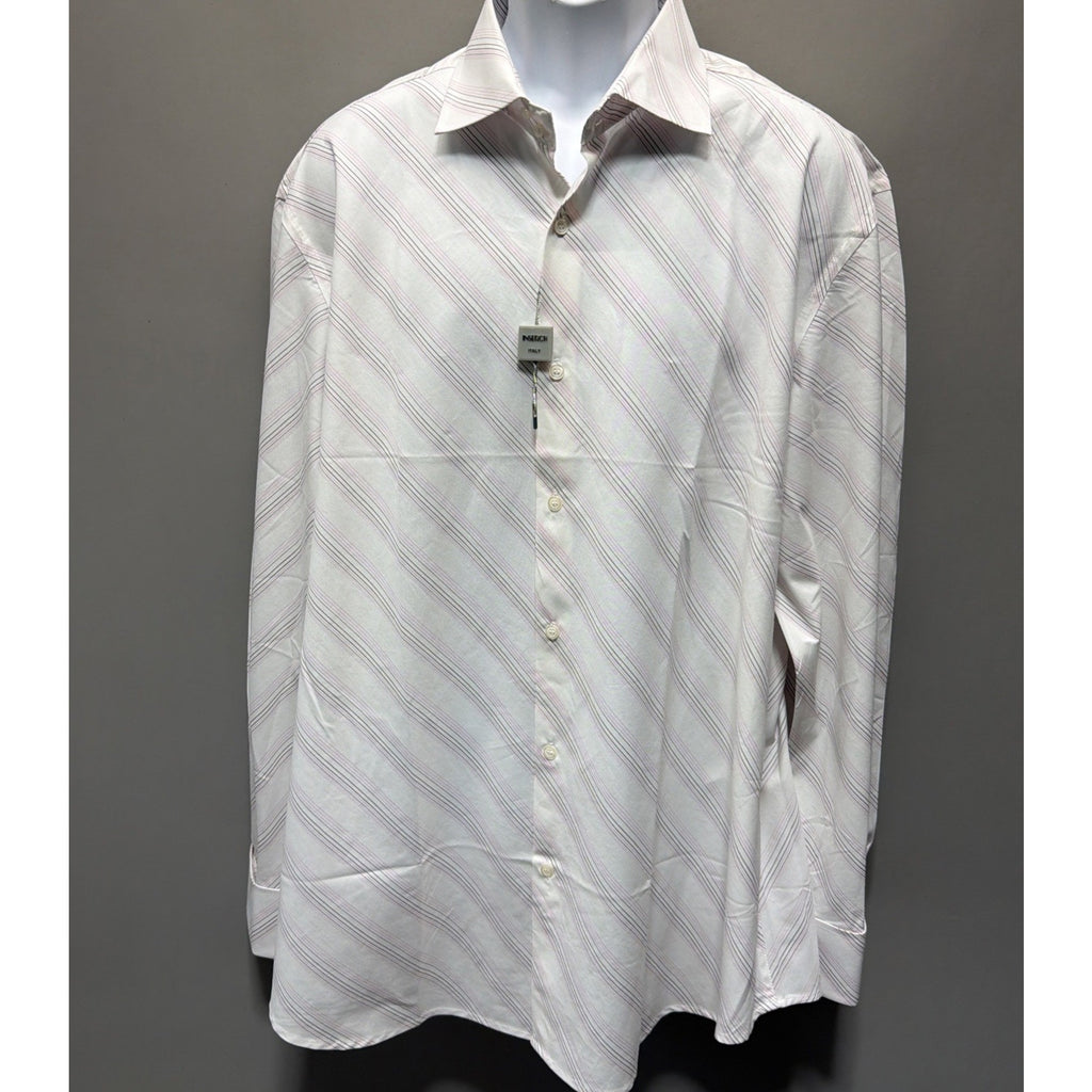 INSERCH Italy Designer Button Down White Pink Striped Size XL NWT