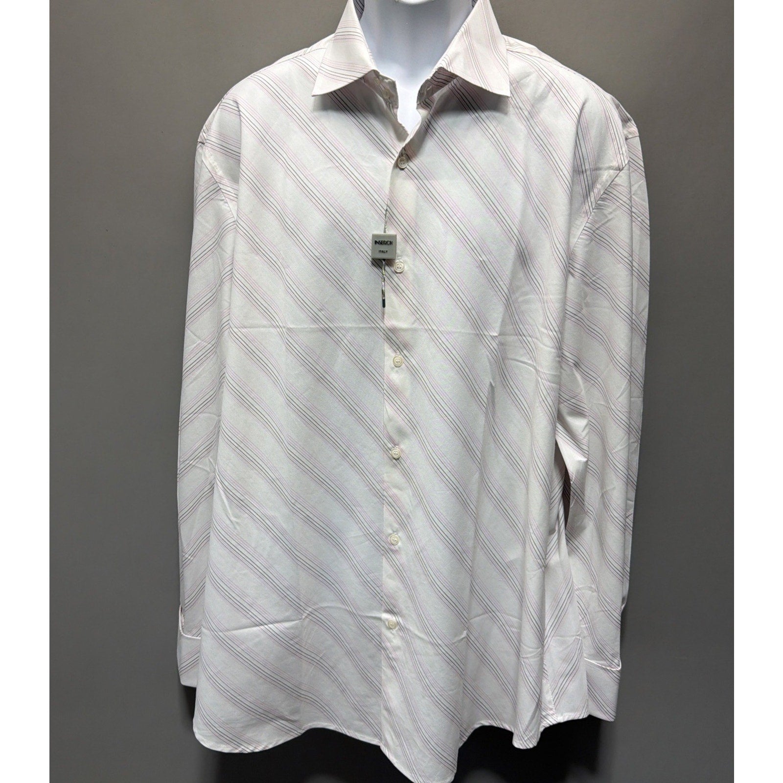 INSERCH Italy Designer Button Down White Pink Striped Size XL NWT