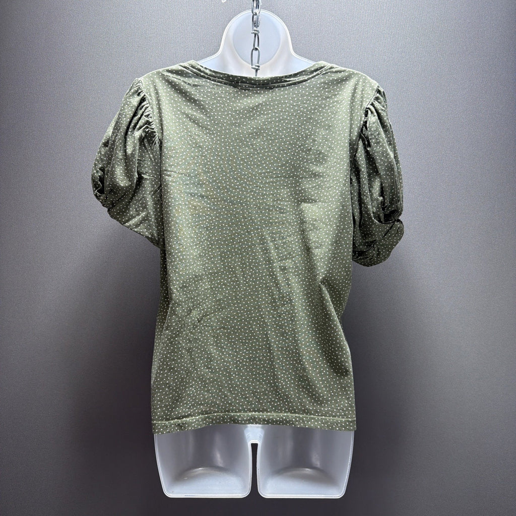 LOFT Short Sleeve GREEN Polka Dot BLOUSE Women's Medium