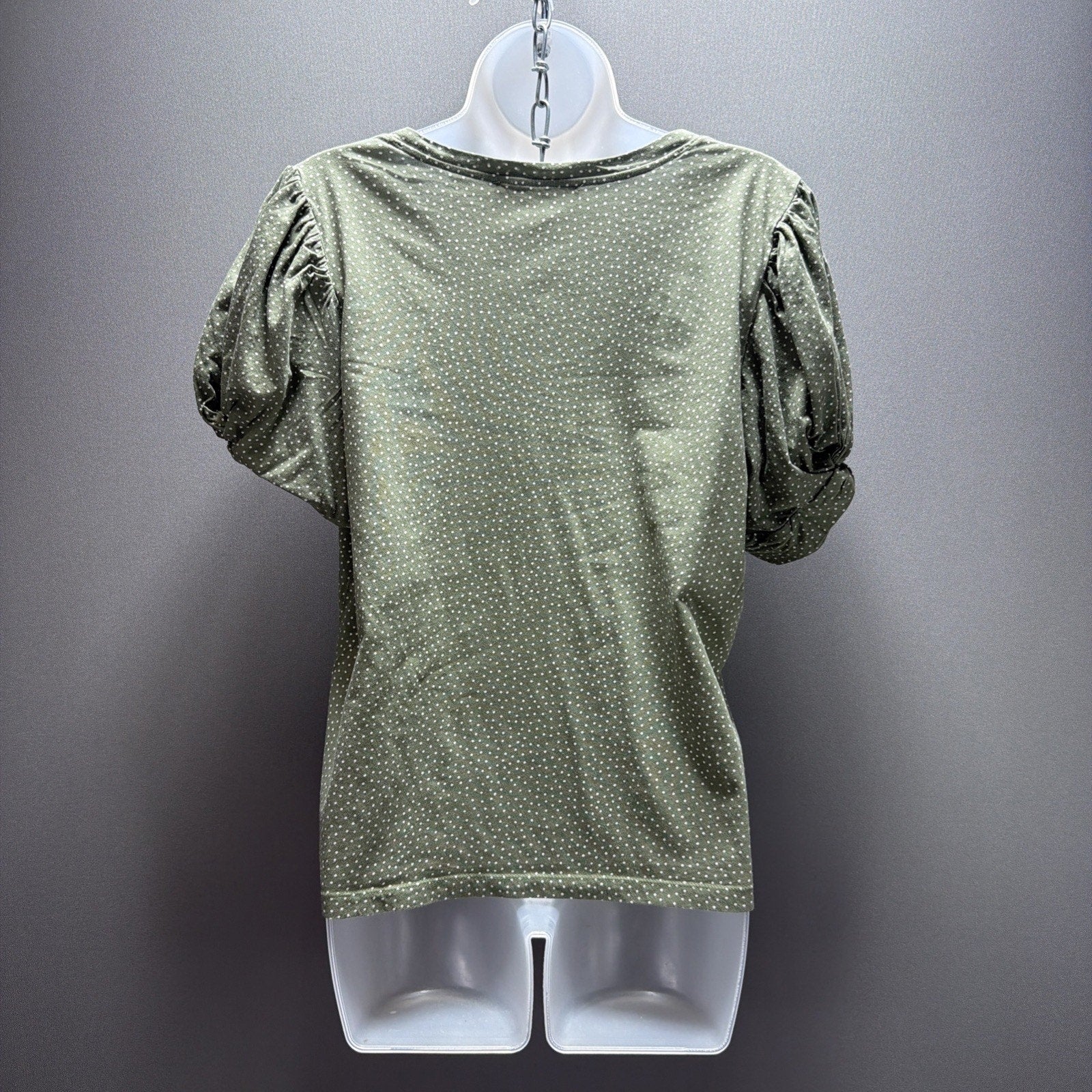 LOFT Short Sleeve GREEN Polka Dot BLOUSE Women's Medium