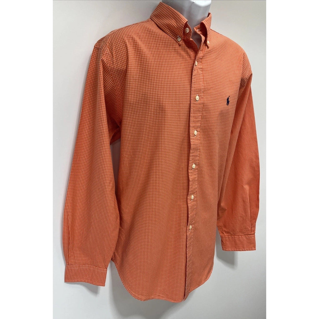 Ralph Lauren Classic Fit Orange Gingham Plaid L/S Button Shirt 100% Cotton Sz L