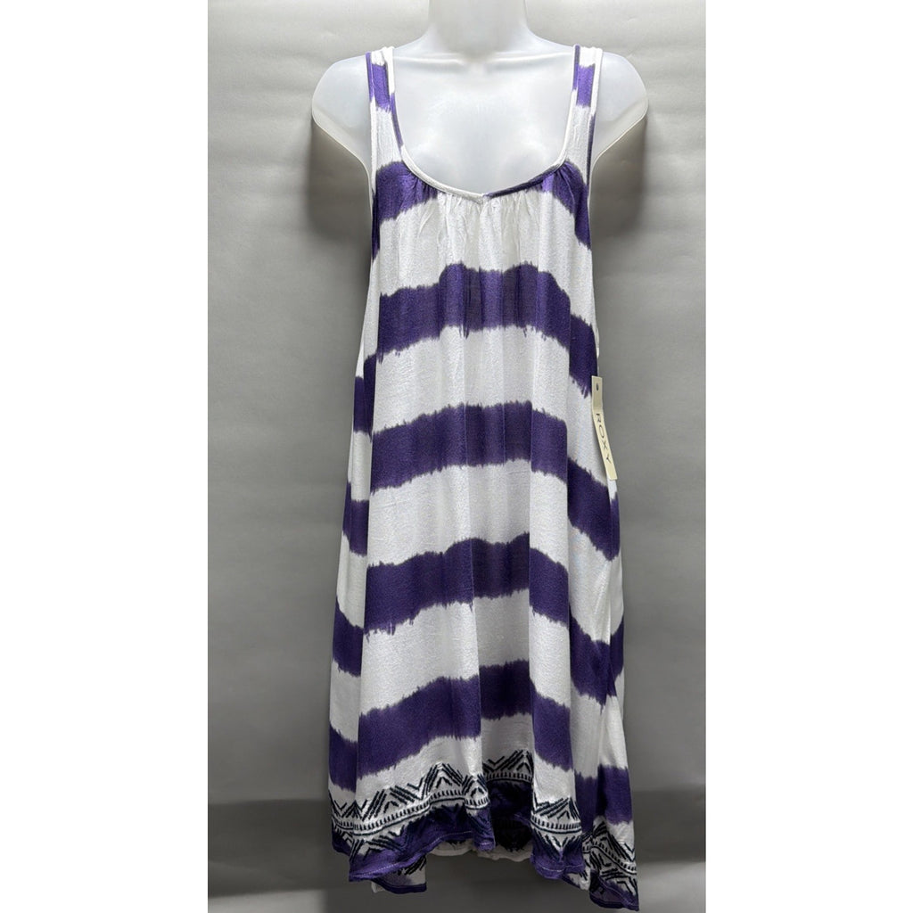 Roxy Mini Dress Women's L White Purple Aztec Boho Beach Flowy Tank NWT