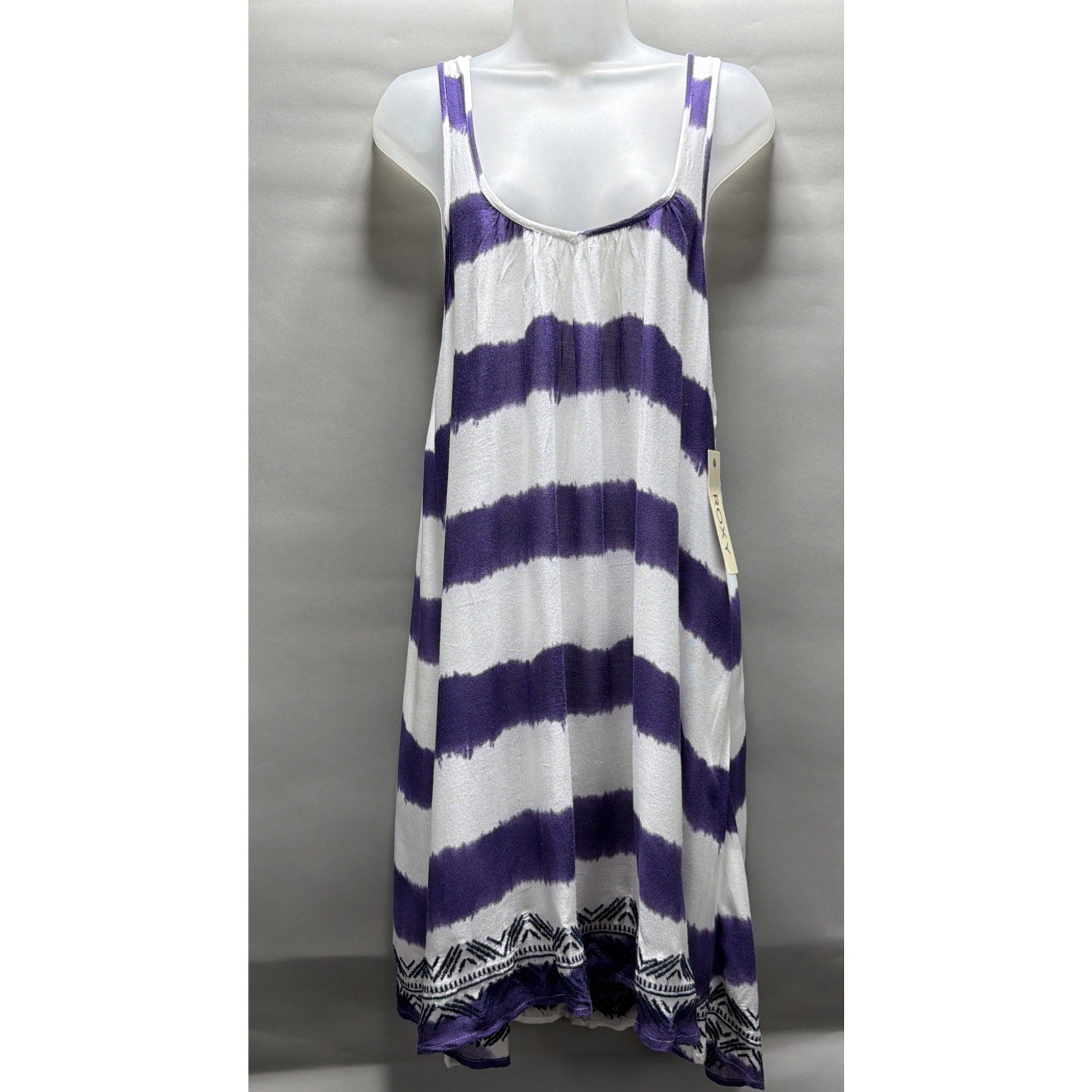 Roxy Mini Dress Women's L White Purple Aztec Boho Beach Flowy Tank NWT