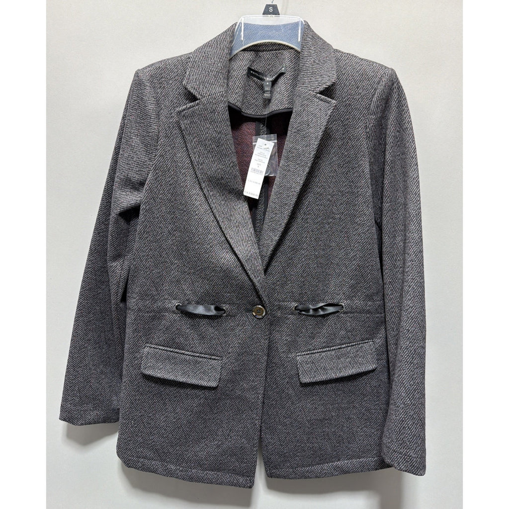 NWT White House Black Market Herringbone Knit Blazer Jacket Gray Bloodstone S
