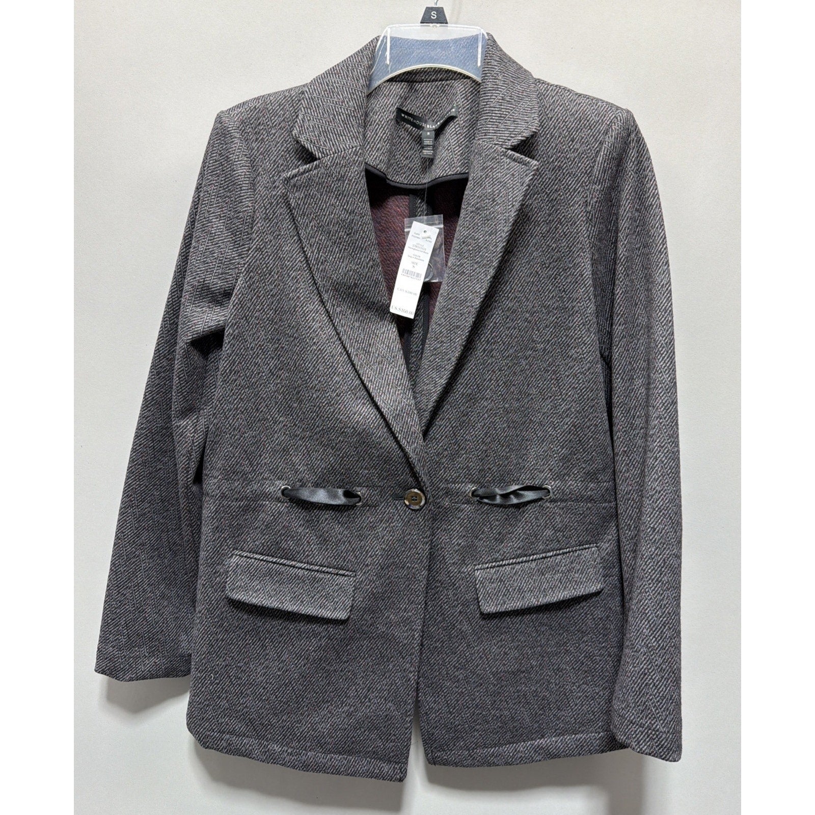 NWT White House Black Market Herringbone Knit Blazer Jacket Gray Bloodstone S