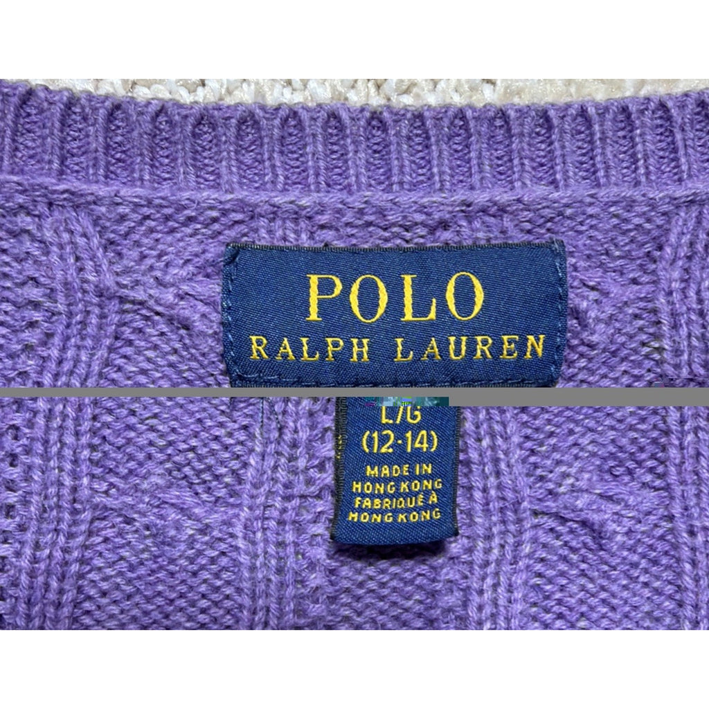 Vtg Polo Ralph Lauren Girls Cable-Knit Long Sleeve Cotton Cardigan Sweater L
