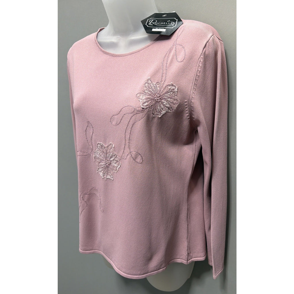 Vtg Rochelle Top Womens S Pink Floral Embroidered Embellished Long Sleeve New