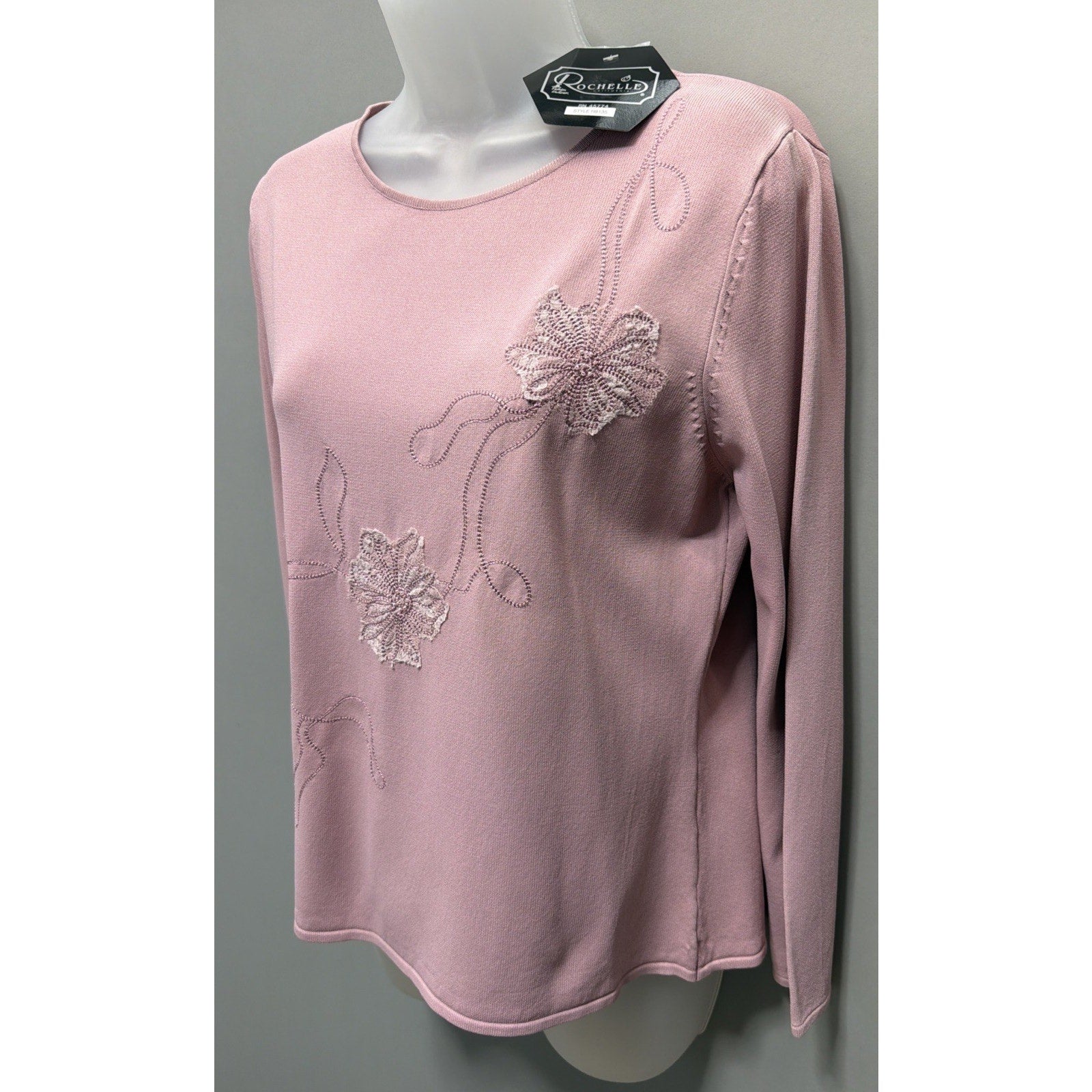 Vtg Rochelle Top Womens S Pink Floral Embroidered Embellished Long Sleeve New