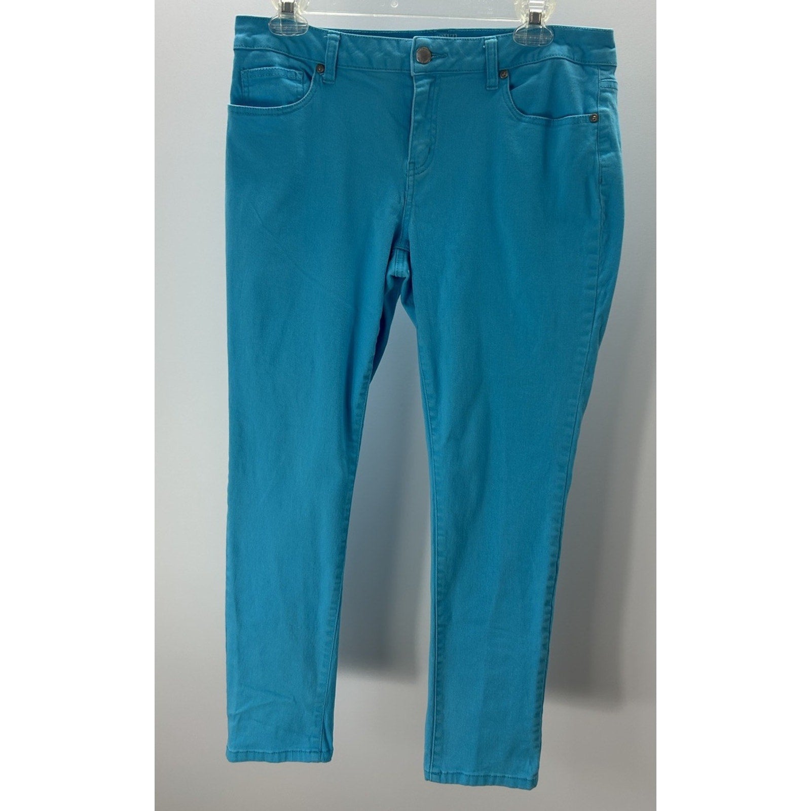 Crown & Ivy Sz10 Petite Skinny Jeans Green Denim Ankle Slim Stretch.