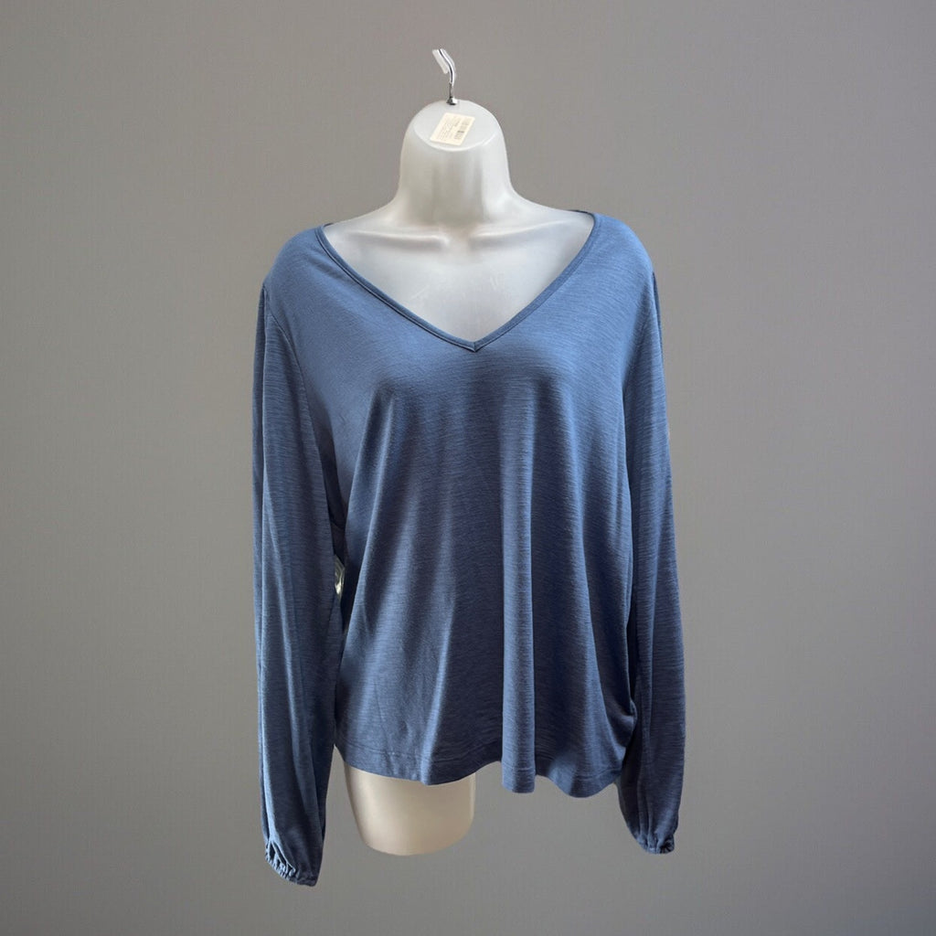 Gap Women's V-Neck Top T-Shirt Elastic Wrist Long Sleeve Blue XL