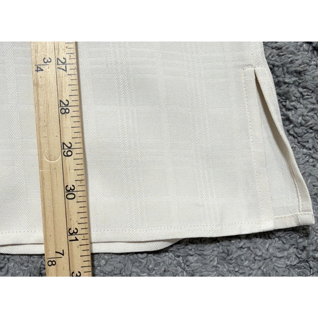 Tulliano Men’s L 100% Silk Camp Shirt Ivory Window Pane Short Sleeve Button Up