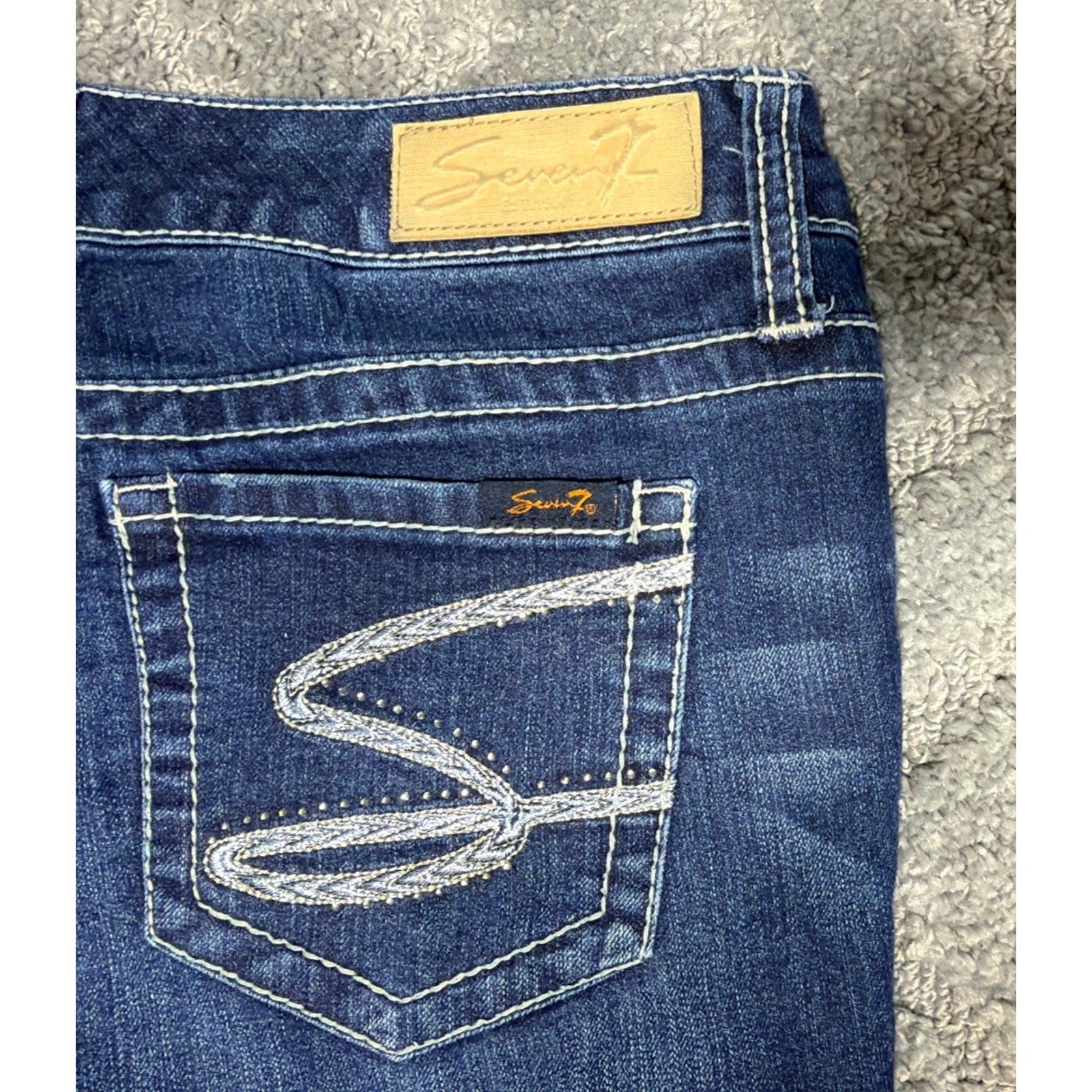 Seven 7 Skinny Jeans Womens Blue Denim Embellished Pocket Size 10 33x29