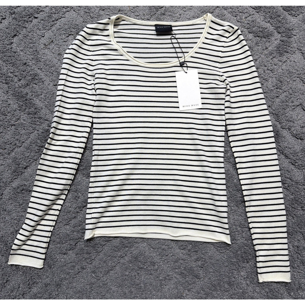 Miou Muse Long Sleeve Stripe Pattern Ribbed Knitted Top Size S New
