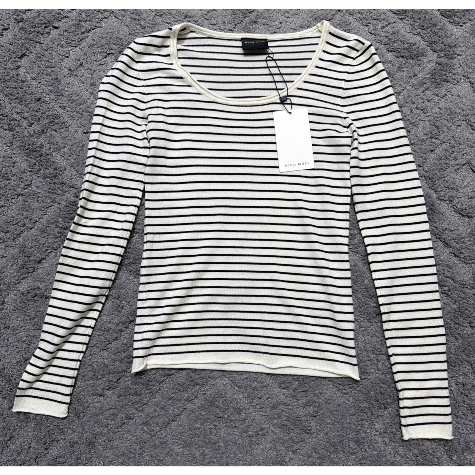 Miou Muse Long Sleeve Stripe Pattern Ribbed Knitted Top Size S New