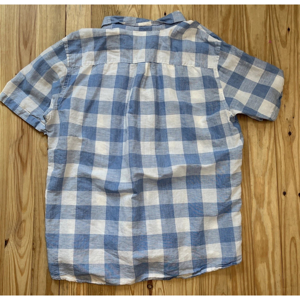 Chaps Shirt Mens Size XL LINEN Button Front Blue White Buffalo Plaid Casual