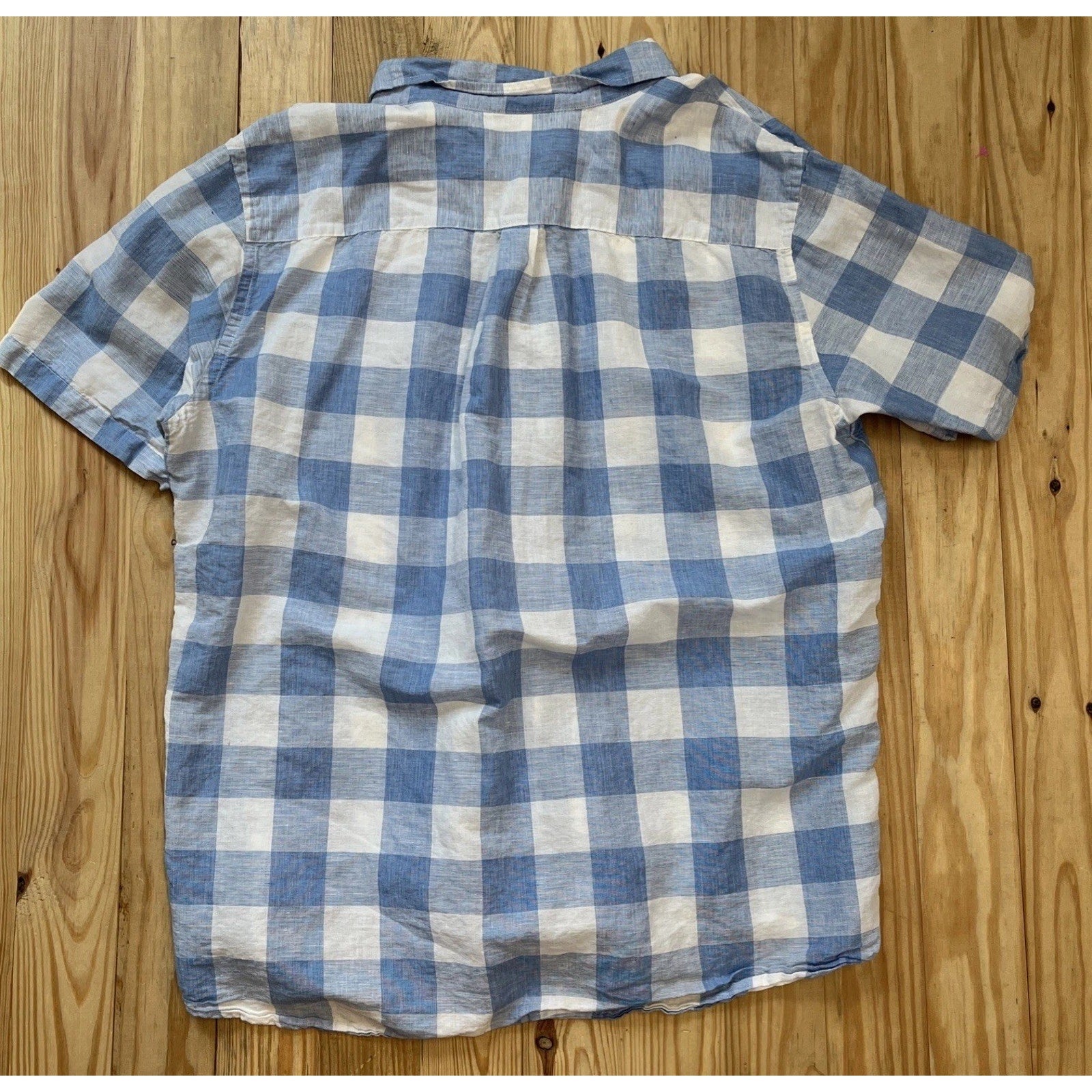 Chaps Shirt Mens Size XL LINEN Button Front Blue White Buffalo Plaid Casual