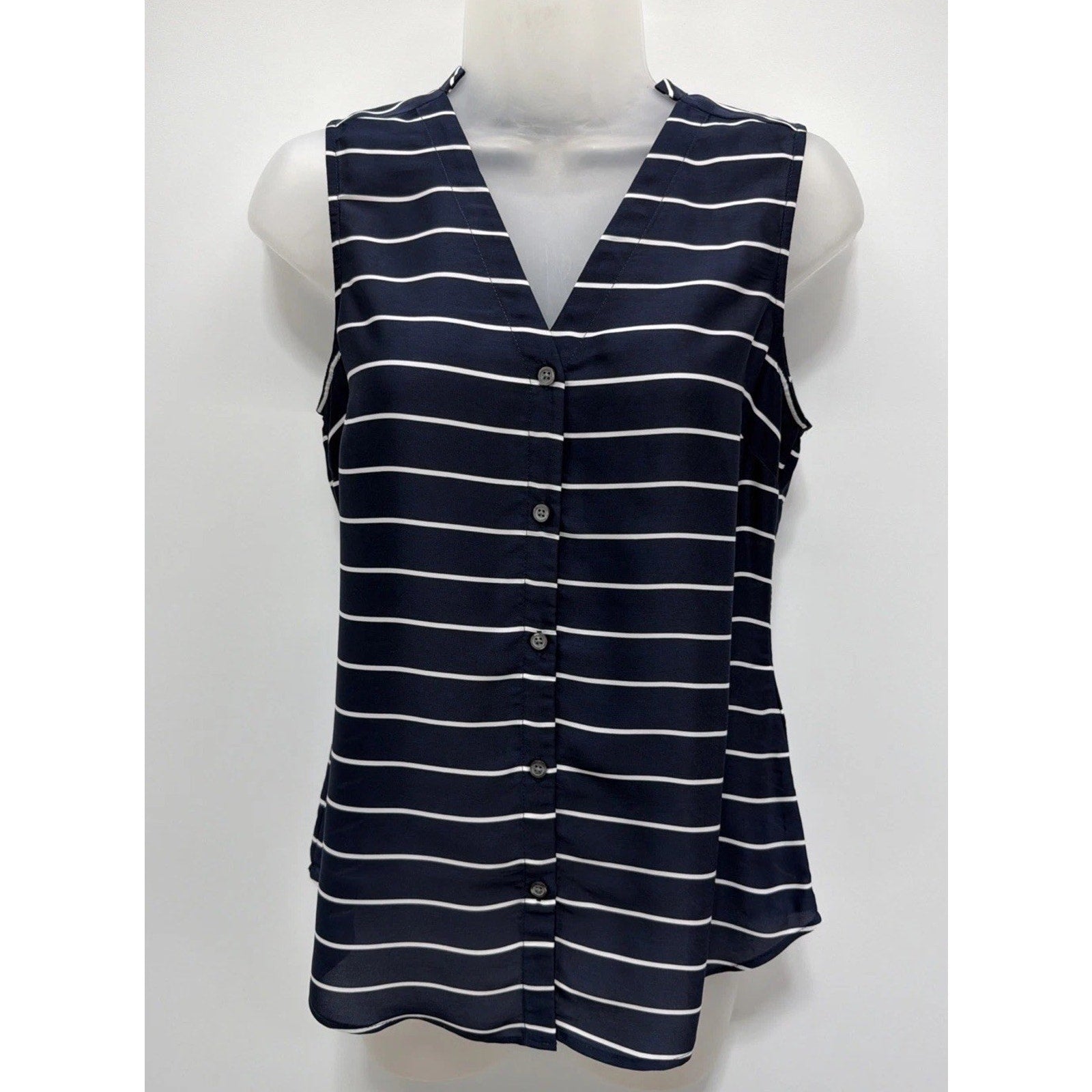Banana Republic Tunic Top Navy Blue White Riley Striped Sleeveless Button Up XS