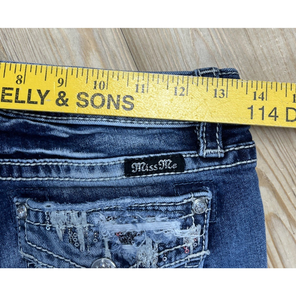 Miss Me Jean Shorts Women 16 Whiskers Embroidered Button Back Pockets 26”