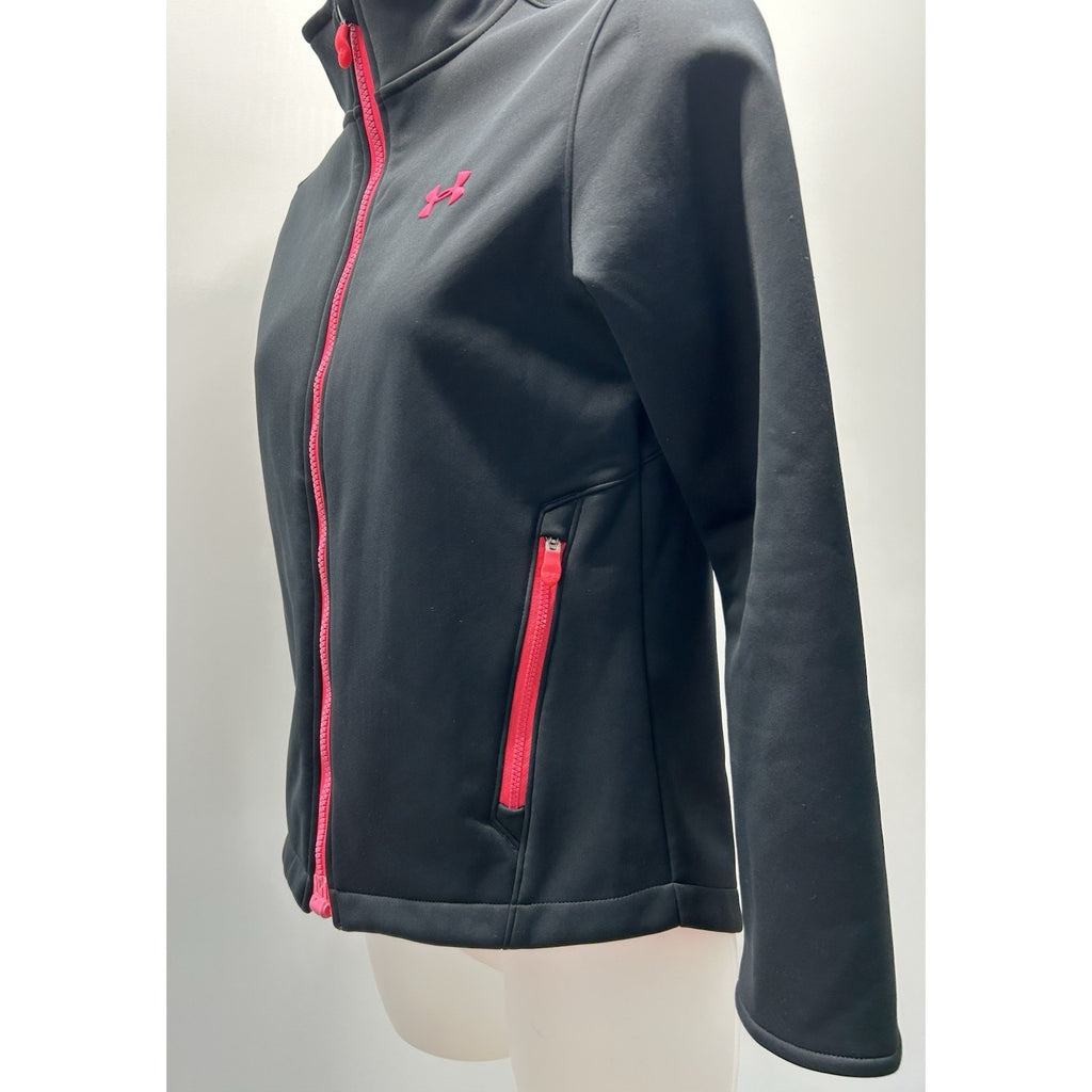 Under Armour Girl’s Medium Hoodie Black and Pink Storm Full Zip Cold Gear.