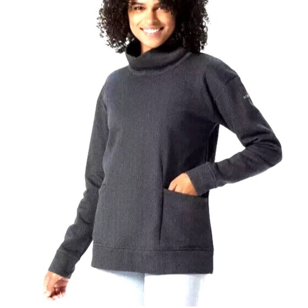COLUMBIA LODGE WOMENS BLACK/GRAY HERRINGBONE FUNNEL PULLOVER SWEATER TOP SMALL