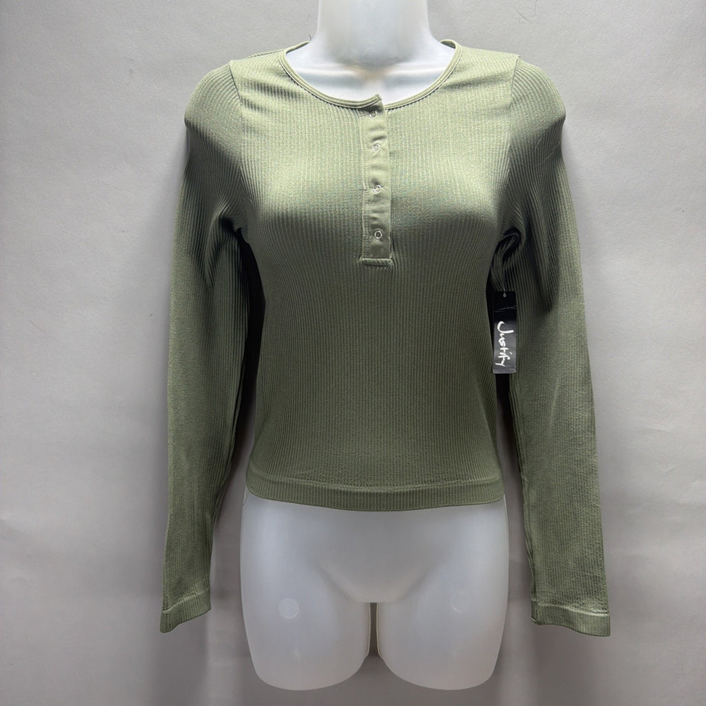Justify Long Sleeve Seamless Henley Dusty Olive Women’s M Stretch NWT