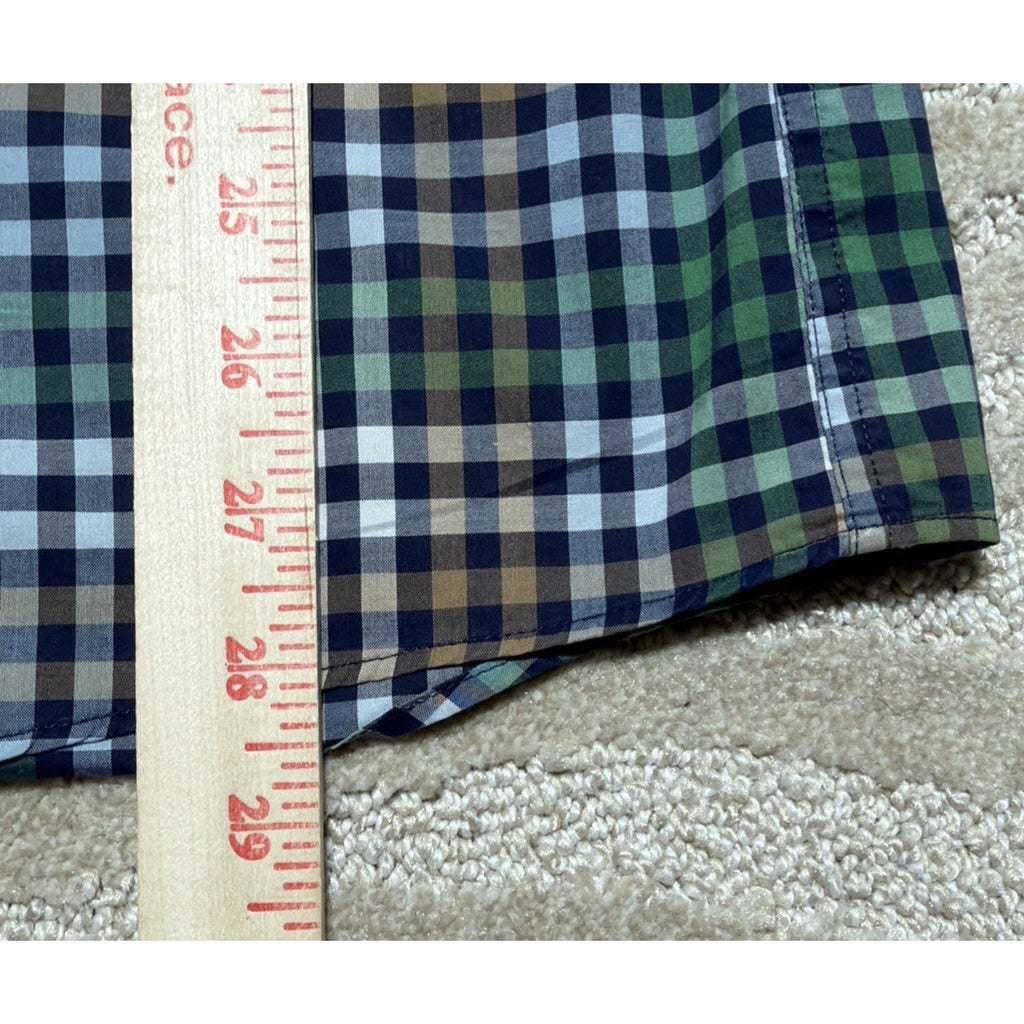 COTTON BROTHERS Men’s L Gingham Wrinkle Free Button Up Shirt Long Sleeve Cotton
