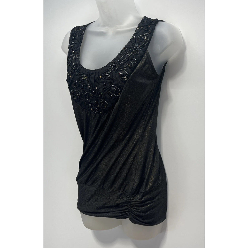 NWT Studio Y Women's Sleeveless Top Beaded Front & Lace Back Neckline Size XS