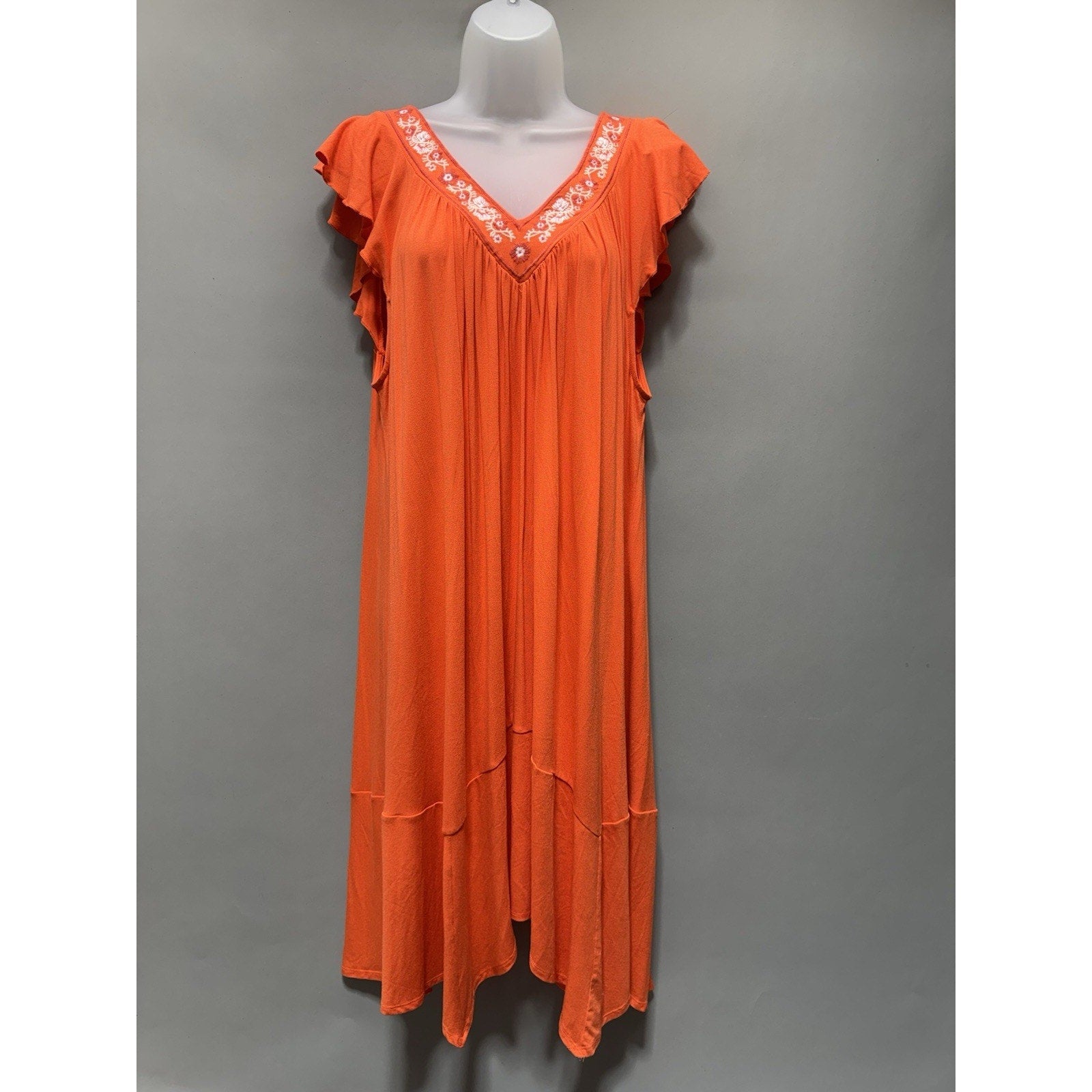 NWT Cupio Women’s XL Embroidered Orange Hi Low Midi Dress Flutter Sleeve Boho