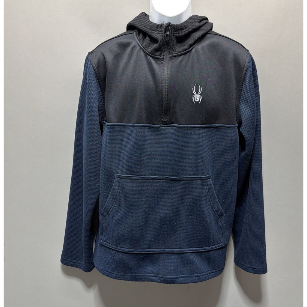 Spyder Black & Blue Waffle Knit 1/4 Zip Hoodie Men's Size Large