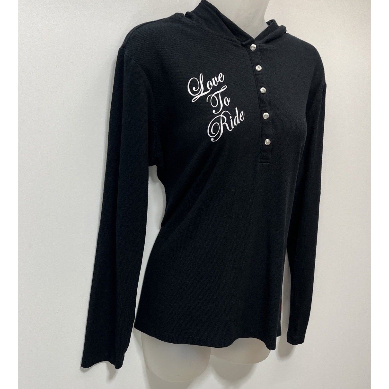 Black Love to Ride Harley Davidson bling velvet heart long sleeve Hoodie Sz 1W