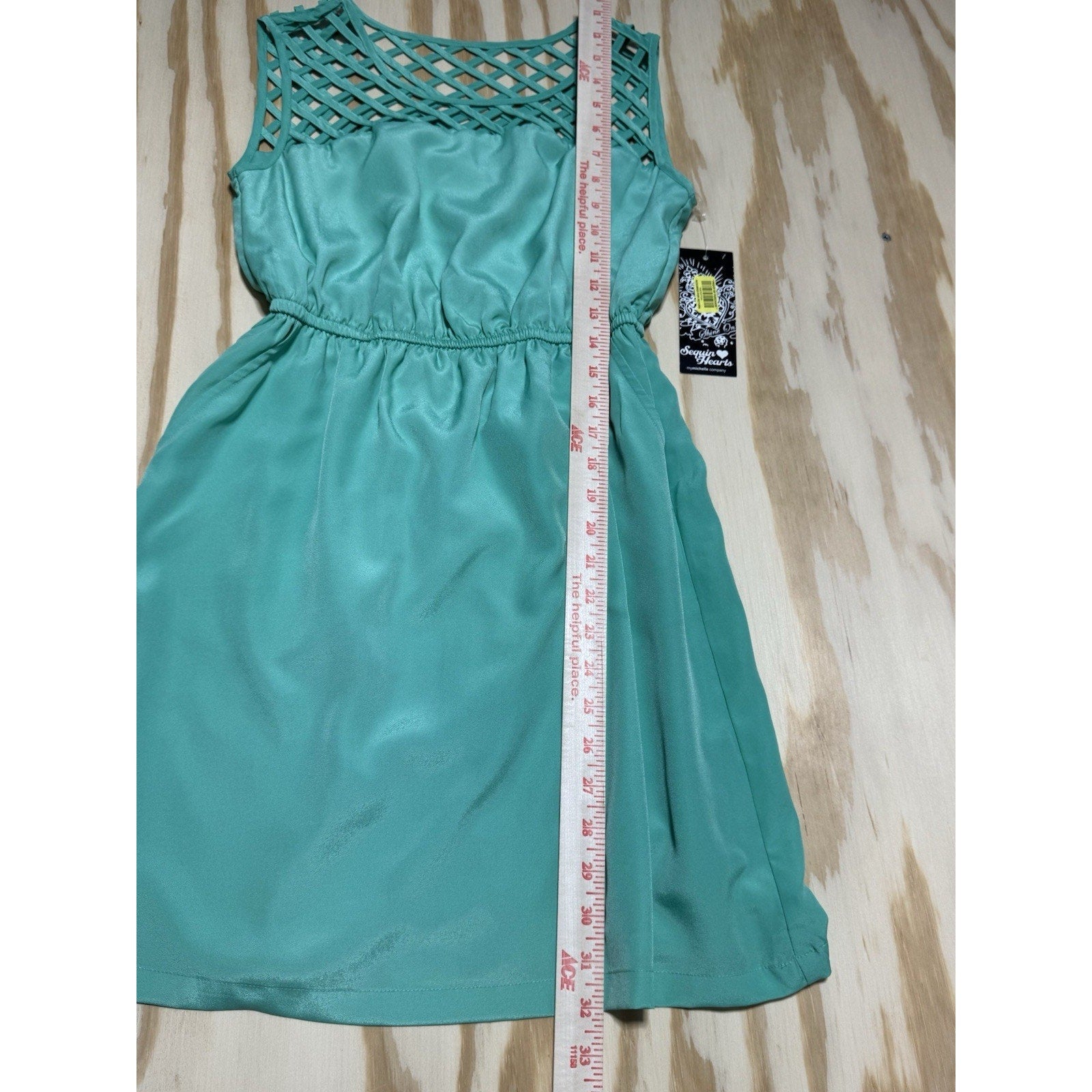 Sequin Hearts Teal Lattice Neck Dress S Sleeveless Fit & Flare NWT Juniors Party