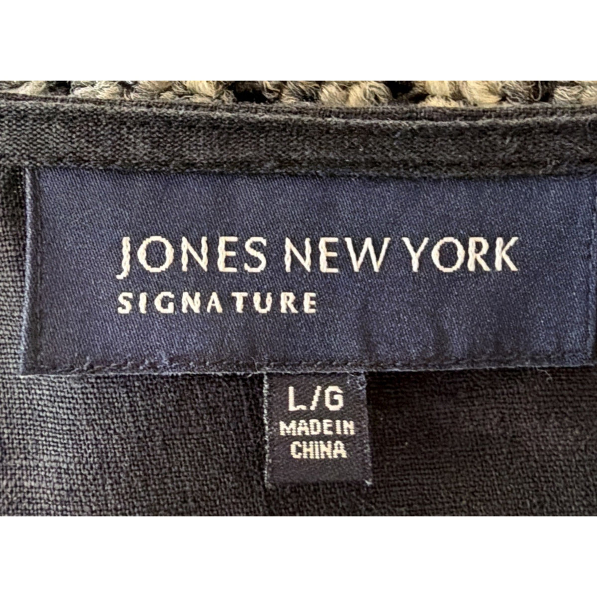 Jones New York Women’s 100% Linen Tunic Top Size L Black White Lace Trim