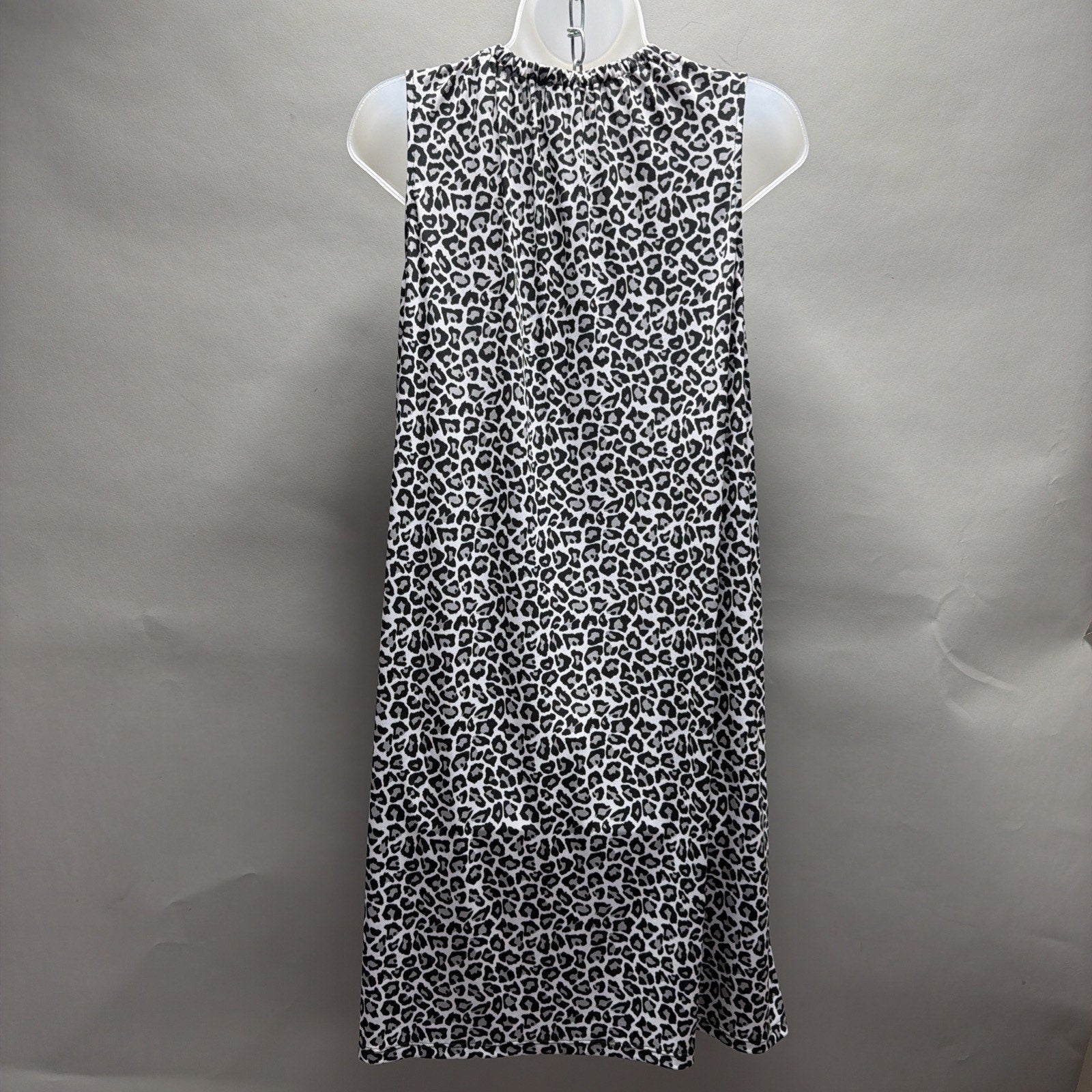 Michael Kors Leopard Print Shift Dress Sleeveless Gold Zip Neck Black White L