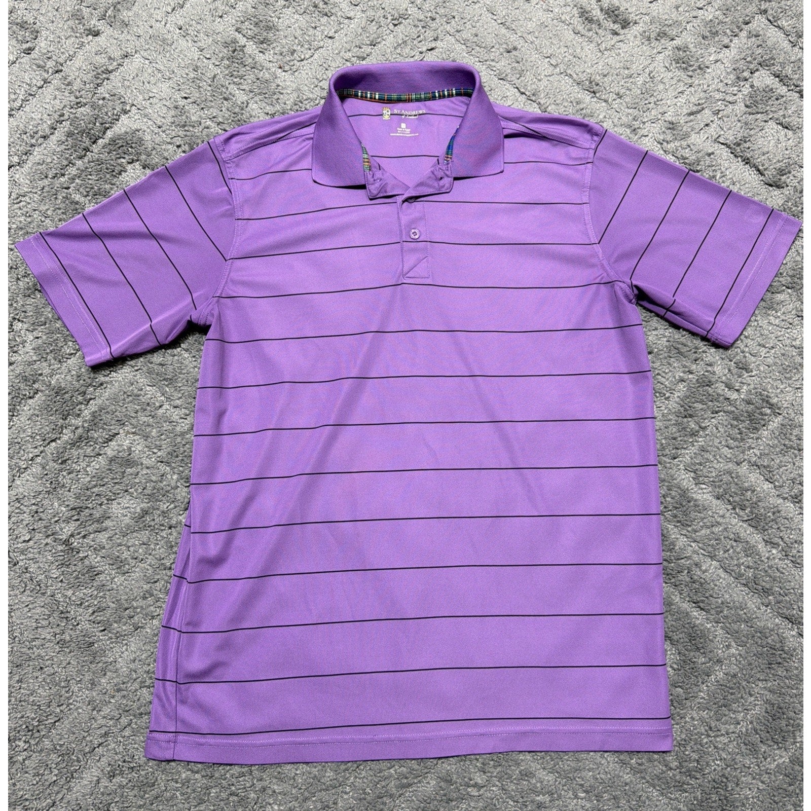 St. Andrews of Scotland Mens Shirt Size M Golf Polo Shirt Purple Sleeve Preppy