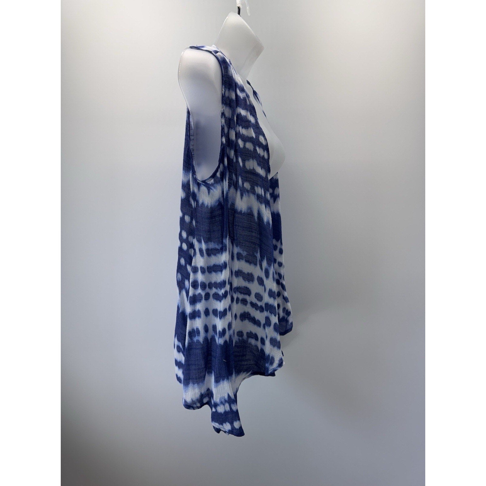 Brina & Em Women’s Sleeveless Blue & White Tie Dyed Cardigan Cover Up Size Large