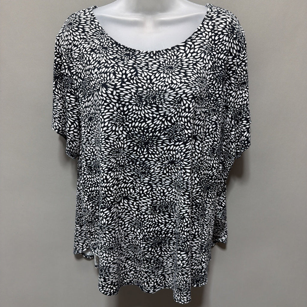 Philosophy Womens Black White Comfort Knit Floral Pullover Tunic Stretch Size 3X
