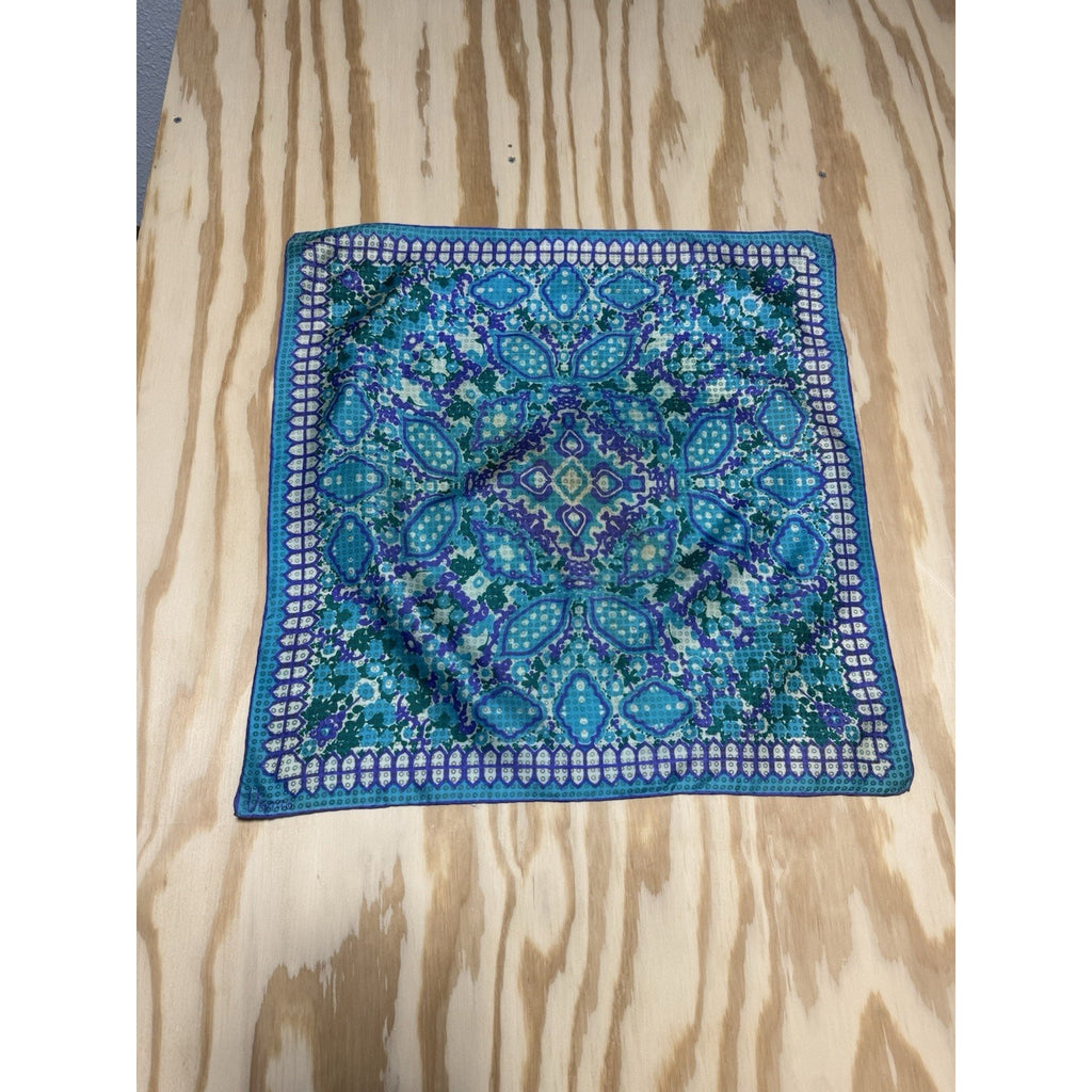 Vintage Vera Neumann Silk Scarf Blue Purple Medallion Japan Hand Rolled 22 Retro