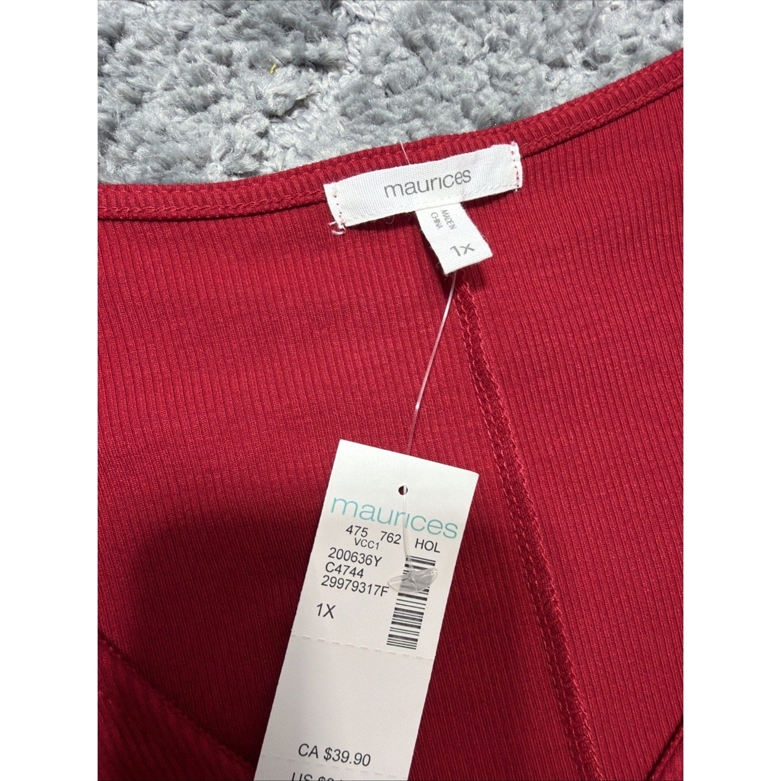 Maurices Red Surplice Tie Front Top Sheer Swiss Dot Sleeve Plus Size 1X